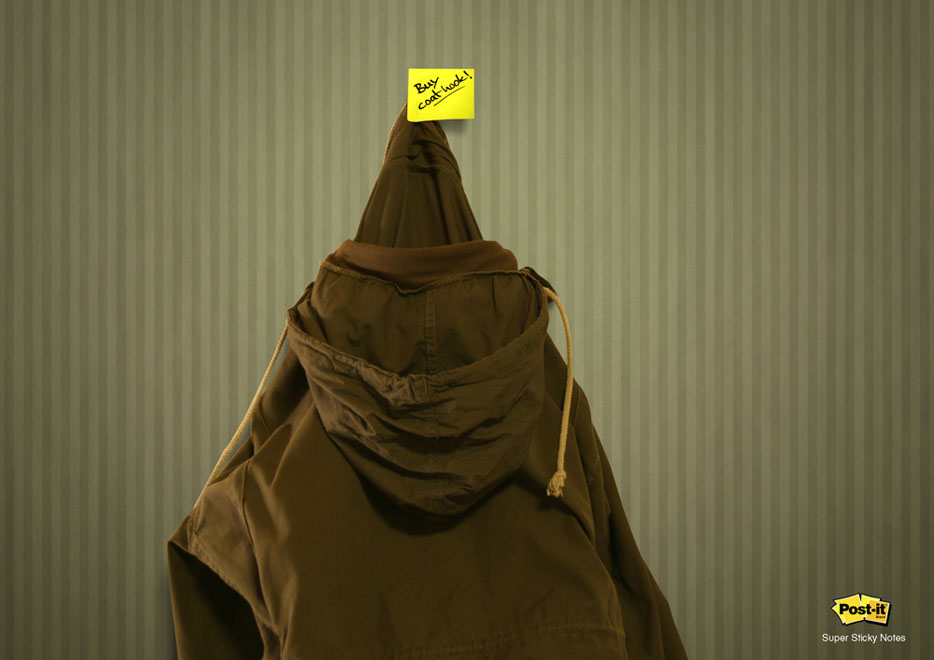 Publicité Post-it - Super sticky notes - Notes trés résistantes - Porte-manteau - Buy coat hook - Agence Grey - Afrique du sud - 2007