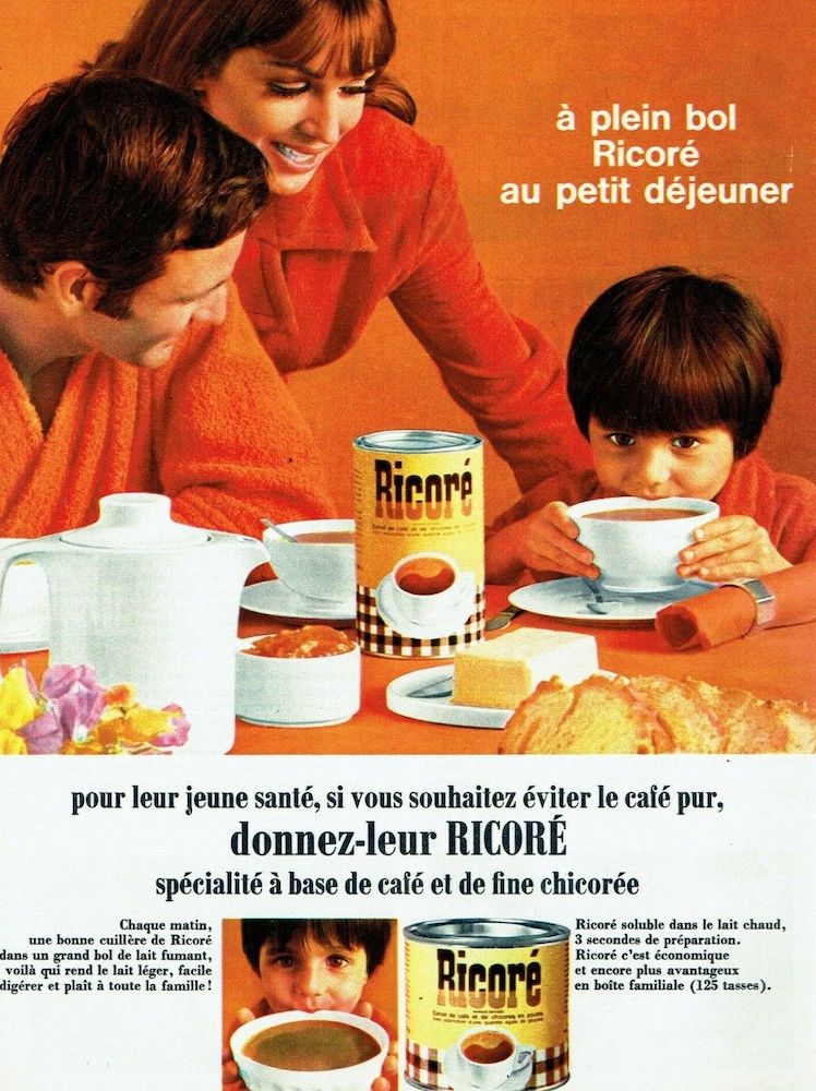 Publicité Ricoré - Pour leur jeune santé, si vous souhaitez éviter le café pur, donnez-leur de la Ricoré - Famille - 1968