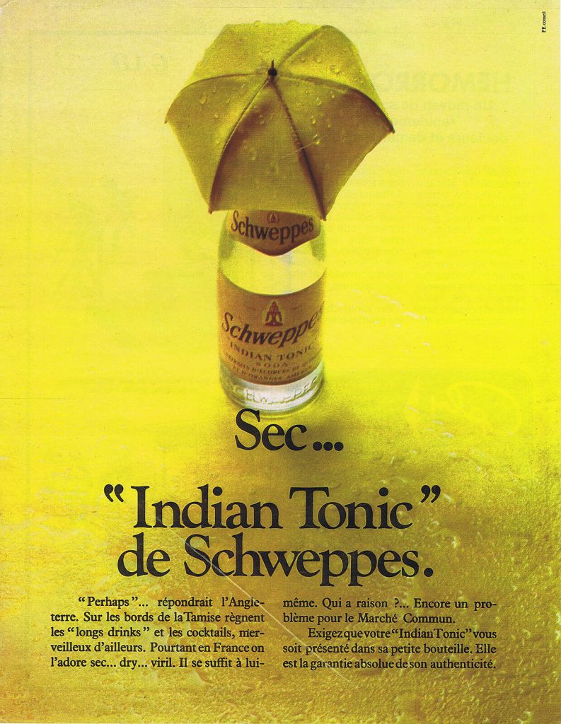 Publicité Schweppes - Indian Tonic de Schweppes - Sec... - P.E. conseil - 1973
