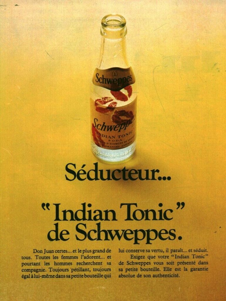Publicité Schweppes - Indian Tonic de Schweppes - Séducteur... - P.E. conseil - 1973