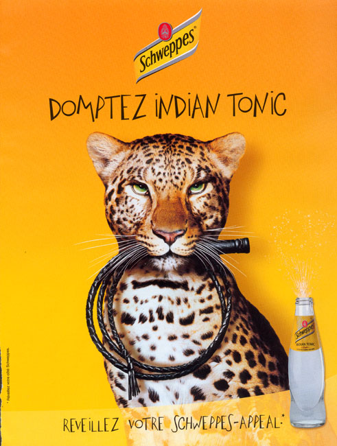 Publicité Schweppes - Panthère - Indian Tonic - Domptez Indian Tonic - Réveillez votre Schweppes-Appeal - Fouet- Young&Rubicam - 1999