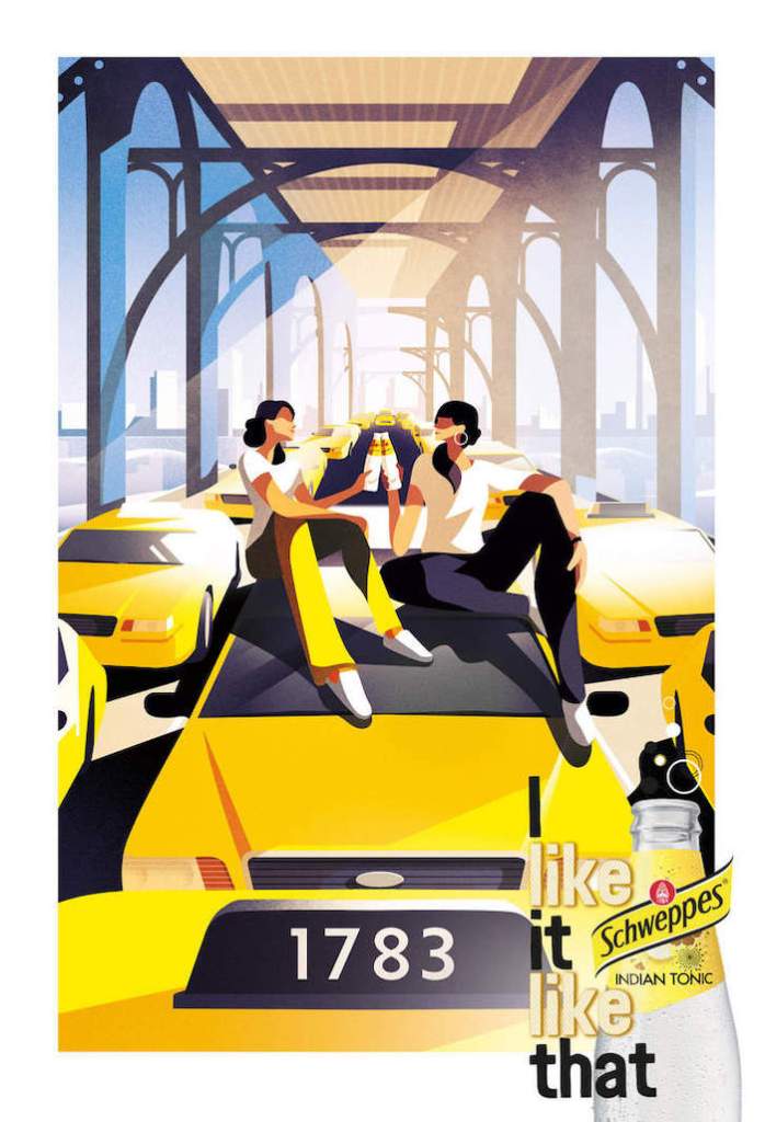 Publicité Schweppes - I like it like that - Indian Tonic - illustration - Embouteillage- 2 personnes - TBWA - 2021
