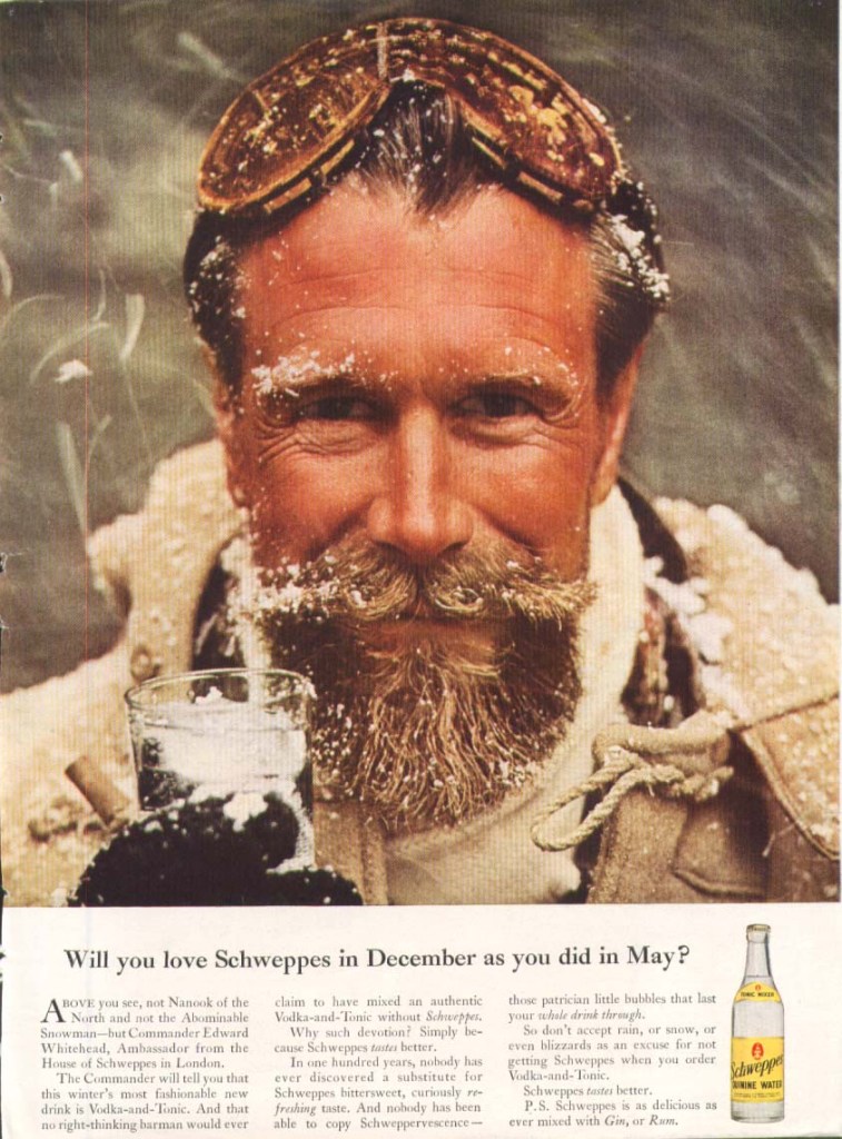 Publicité Schweppes - Commander Whitehead - Agence Ogilvy - Années 50/60 - Will you love Schweppes in December as you did in May ?