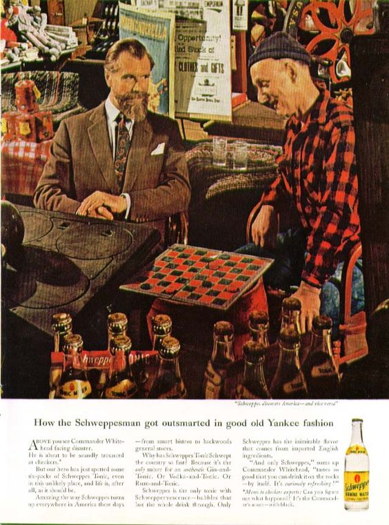 Publicité Schweppes - Commander Whitehead - Agence Ogilvy - Années 50/60 - How the Schweppesman got outsmarted in good old yankee fashion