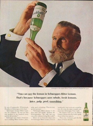 Publicité Schweppes - Commander Whitehead - Agence Ogilvy - Années 50/60 - You can see the lemon in Schweppes Bitter Lemon