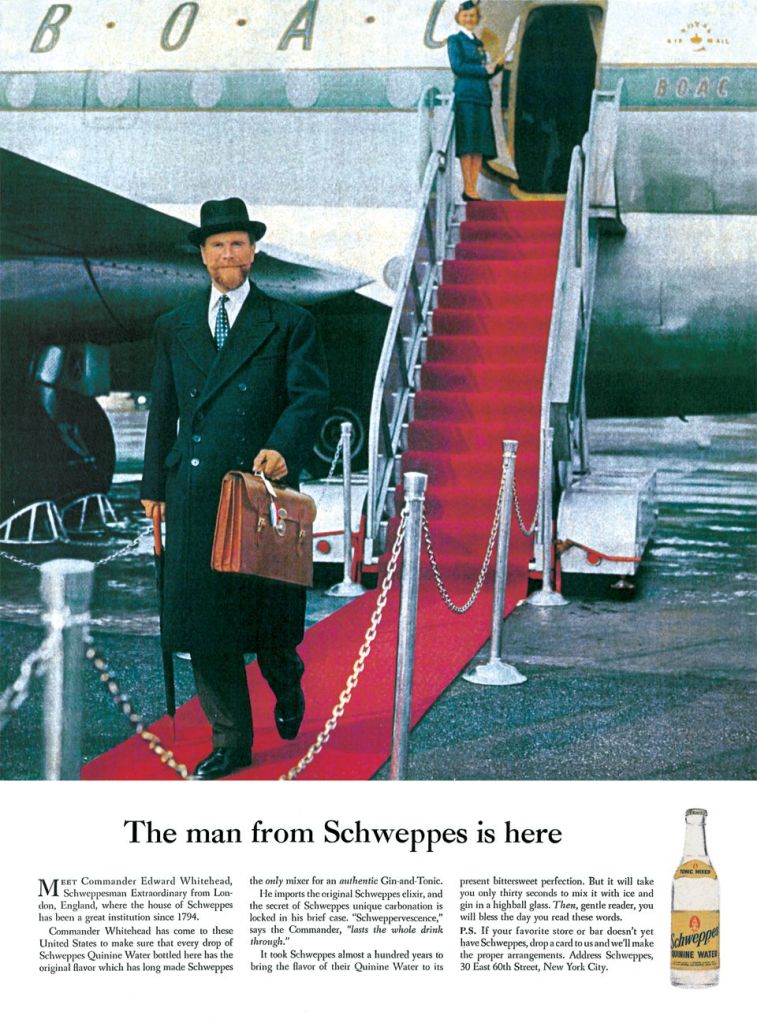 Publicité Schweppes - Commander Whitehead - Agence Ogilvy - Années 50/60 - The man from Schweppes is here