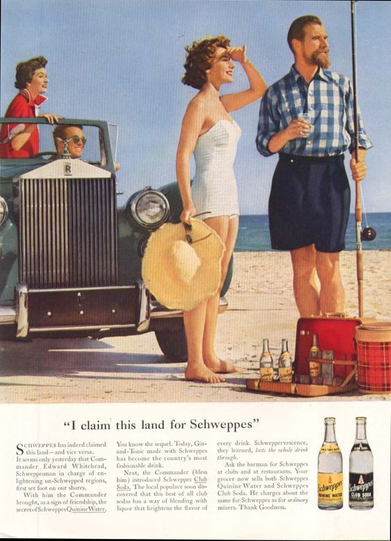 Publicité Schweppes - Commander Whitehead - Agence Ogilvy - Années 50/60 - I claim this land for Schweppes