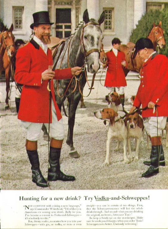 Publicité Schweppes - Commander Whitehead - Agence Ogilvy - Années 50/60 - Hunting for a new drink ? Try Vodka and Schweppes