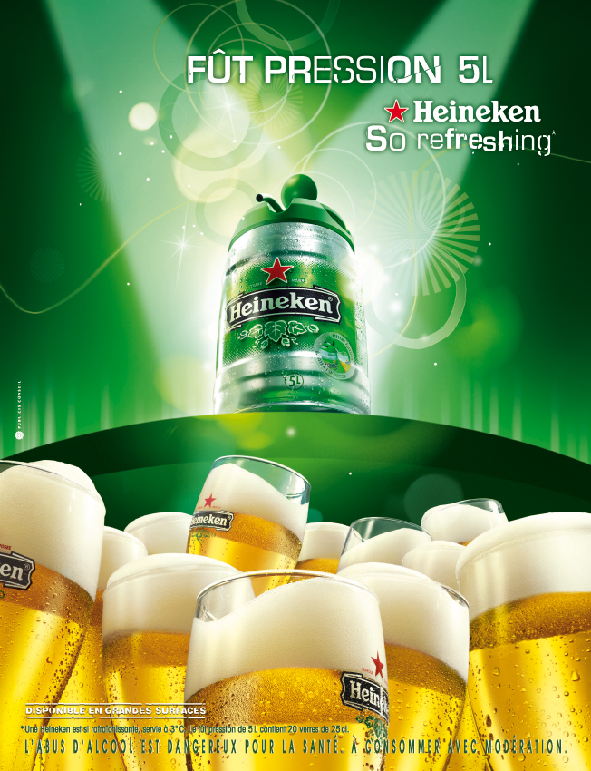 publicité Heineken - So refreshing - Agence Publicis - 2008 - Fût en concert, public de verres