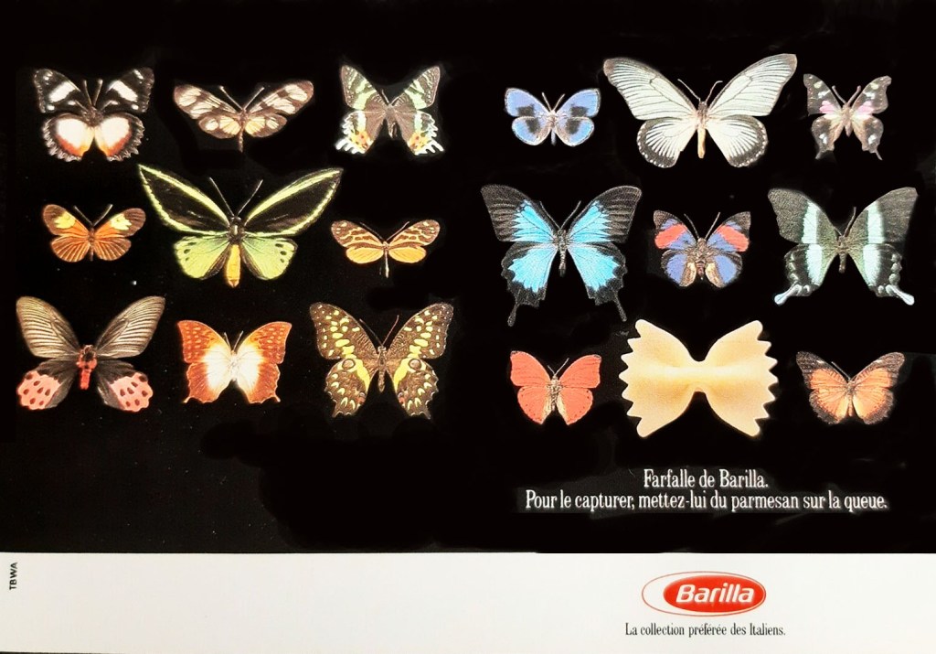 Publicité Barilla - Pipe Rigatte - Agence TBWA - 1987 - Farfalle parmi des papillons 