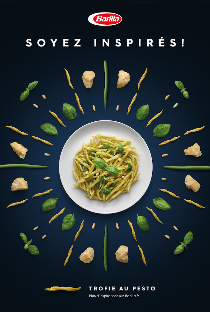 Publicité Barilla - Soyez inspirés - Agence J. Walter Thompson - Italie - 2018 - Composition élégante - Trofie au pesto