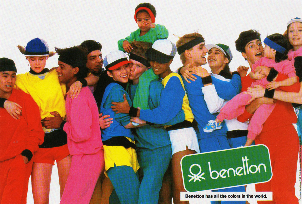 Publicité Benetton - Toutes les couleurs du monde - Version anglaise - Groupe de jeunes en sportwear - 1984 - Oliviero Toscani