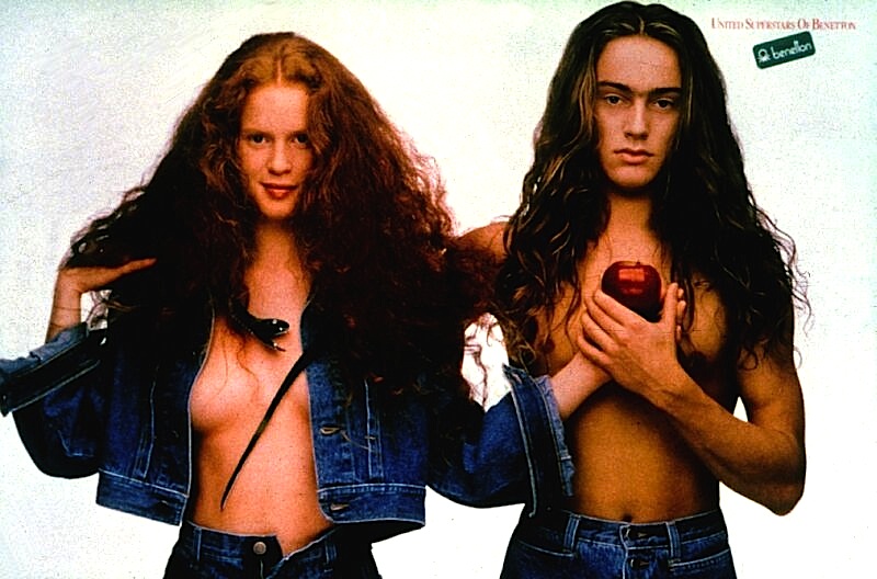 Publicité Benetton - United colors of Benetton - Adam et Eve en jeans - 1988 - Oliviero Toscani