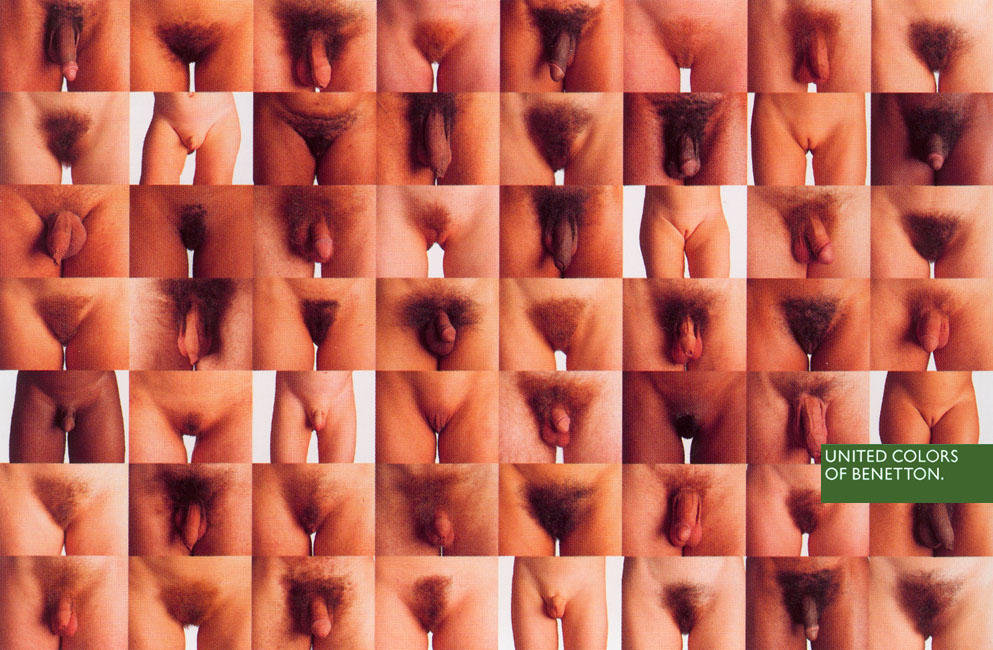 Publicité Benetton — Double page journal Libération — Sexes masculins et féminins en gros plan - Oliviero Toscani - 1993