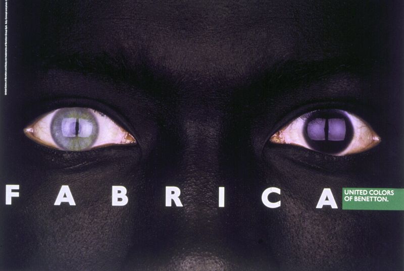 Publicité Benetton - Fabrica - Centre de recherche créatif - Visage noir avec des yeux vairons - Oliviero Toscani - 1995