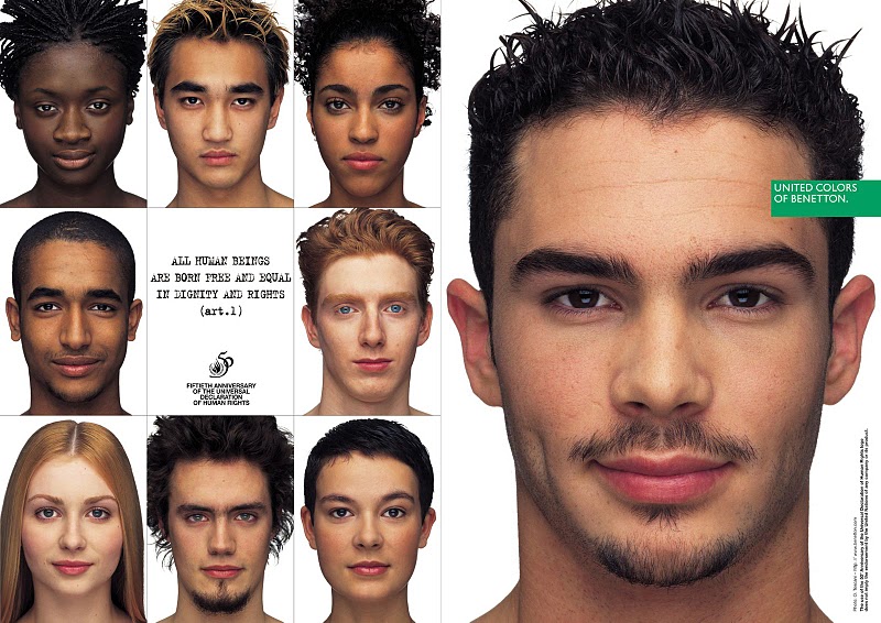 Publicité Benetton - Oliviero Toscani - La Fabrica - Galerie de portraits - All Human beings are born free and equal in dignity and rights (art.1) - 50ème Anniversaire Déclaration des droits de l'Homme - 1997