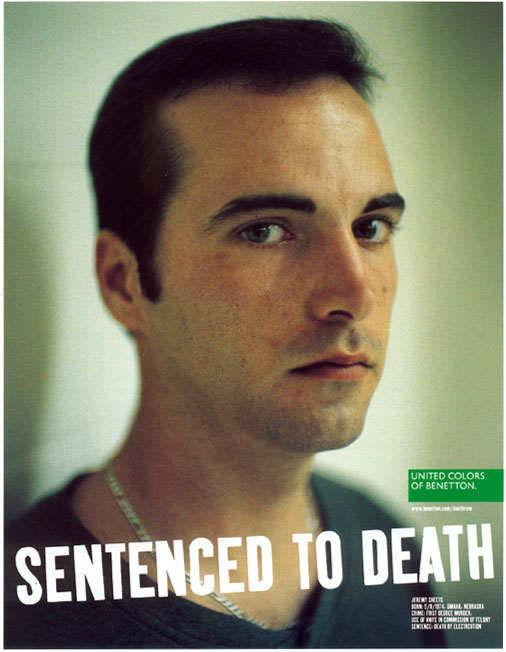 Publicité Benetton - Sentenced to death - Oliviero Toscani - Portrait d'un condamné à mort aux Etats-Unis - Jeremy Sheets - 2000