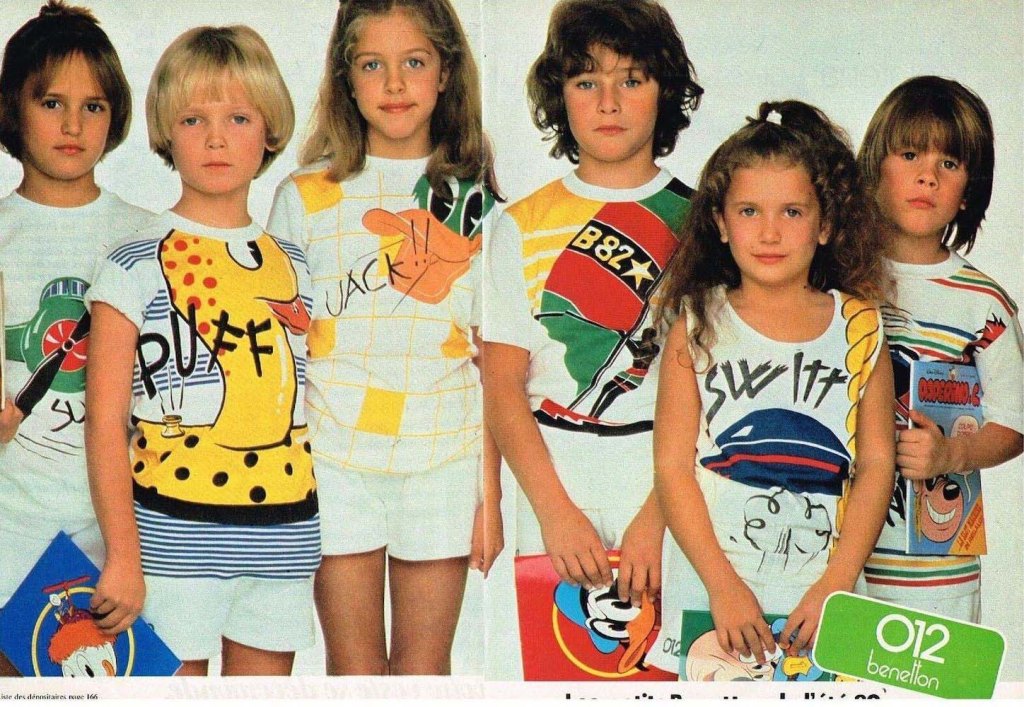 Publicité Benetton - 0-12 - Enfants en tee-shirts à motifs - 1982