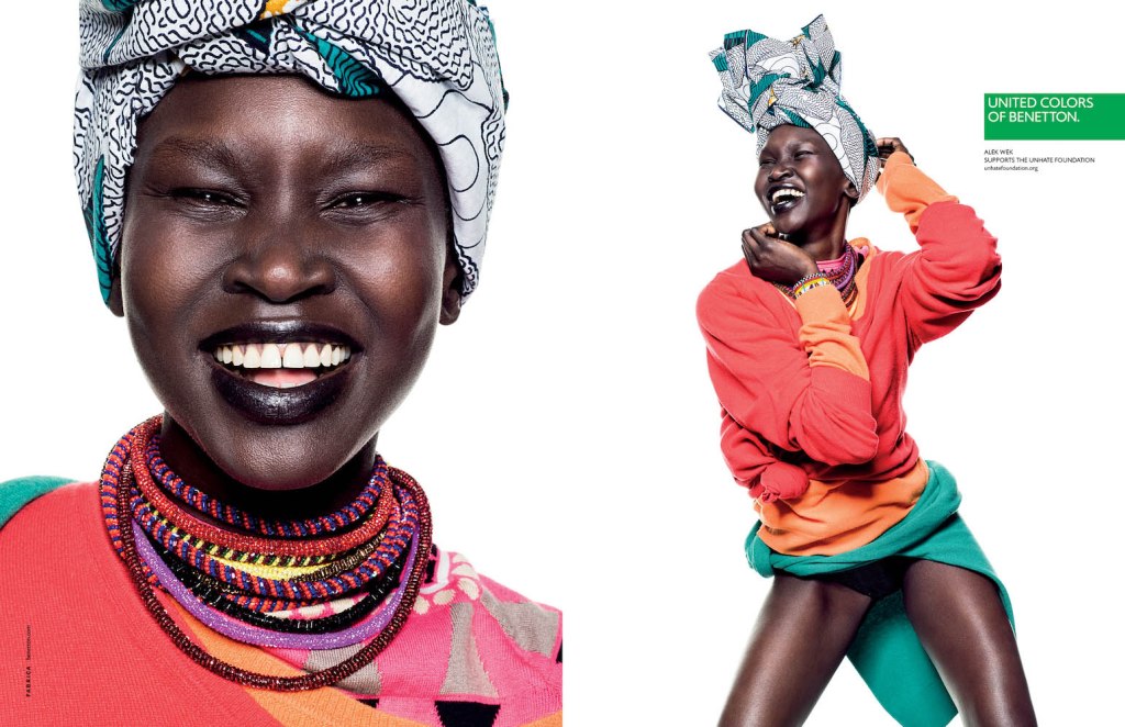 Publicité Benetton - Support Unhate Foundation - La Fabrica - 2013 - Portrait d'Alek Wek - Alek Wek supports the Unhate foundation - Double page