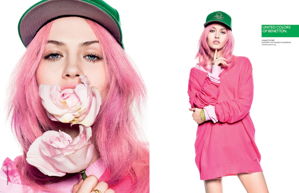 Publicité Benetton - Support Unhate Foundation - La Fabrica - 2013 - Portrait Charlotte Free - Charlotte Free supports the Unhate foundation - Double page