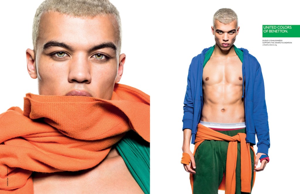 Publicité Benetton - Support Unhate Foundation - La Fabrica - 2013 - Portrait Duddley O'Shaughnessy - Duddley O'Shaughnessy supports the Unhate foundation - Double page