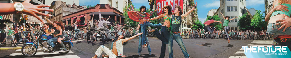 Publicité Diesel - The future, a musical to believe in — Agence KesselsKramer - Pays-bas - 2005 - Ambiance comédie musicale au milieu d'un carrefour - format panoramique