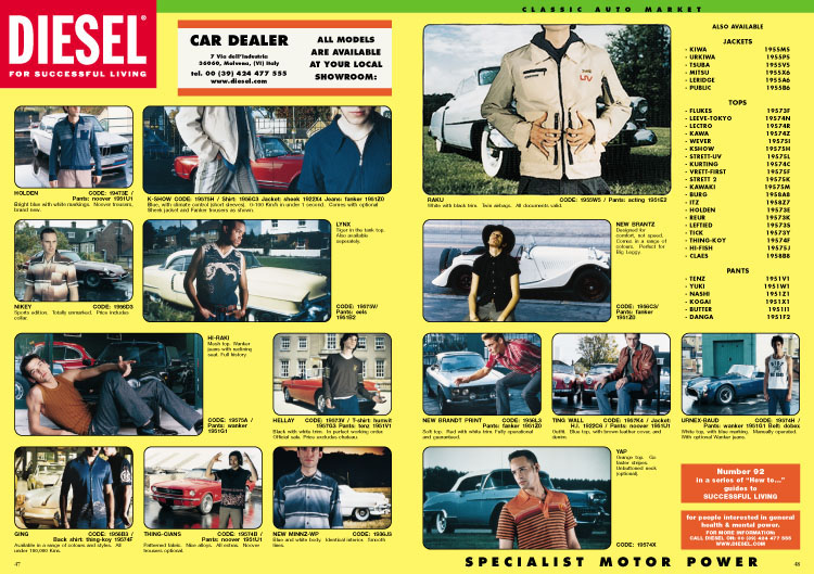 Publicité Diesel - Guide to shopping - catalogue - Agence DDB Paradiset - Suède - 1998 - Catalogue Car Dealer