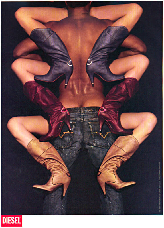 Publicité Diesel - Happy Erotic - Agence Havas 27 - France - 2005 - Scorpion - 3 femmes sur un homme - avec le pantalon