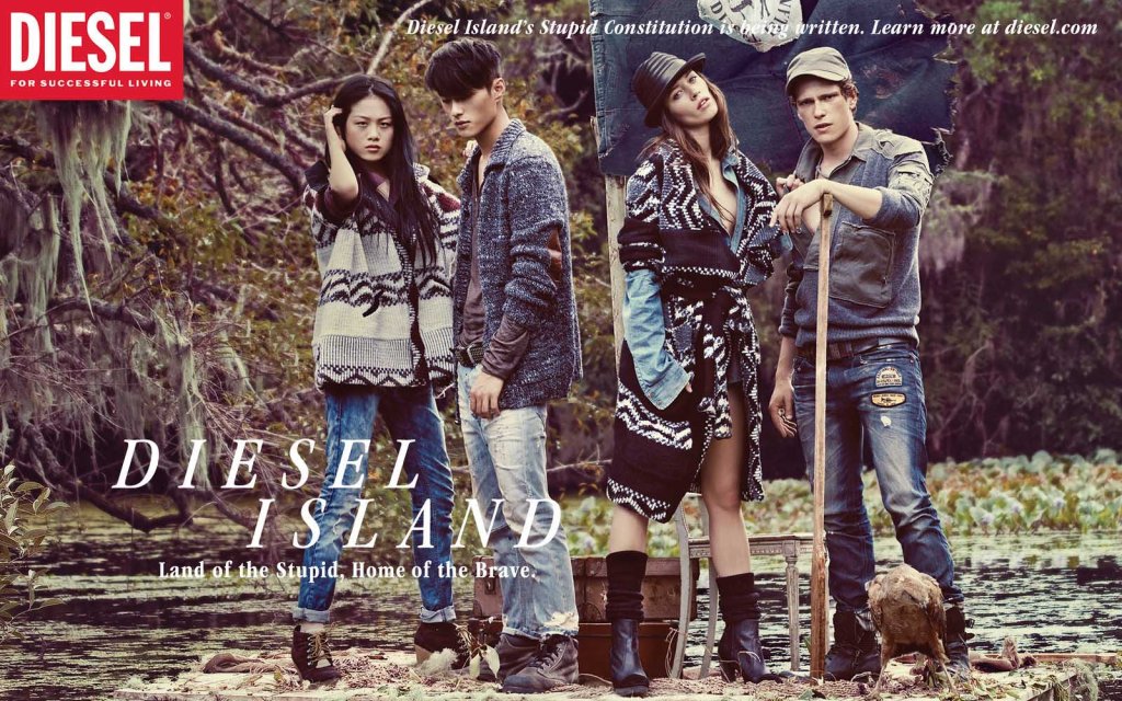 Publicité Diesel - Diesel Island - Agence Santo - Grande Bretagne - 2011 - 2 couples devant un marais