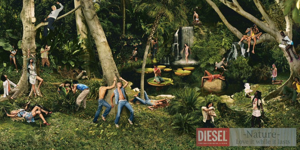 Publicité Diesel - Nature - Love it while it lasts - Agence Kesselskramer  - Pays Bas - 2005 - Panoramique de plusieurs personnes dans la nature - Eden