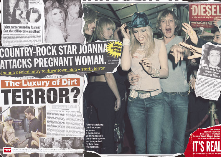 Publicité Diesel - Pop Fame - 2000 - Presse people - Country-rock start Joanna attacks pregnant woman 