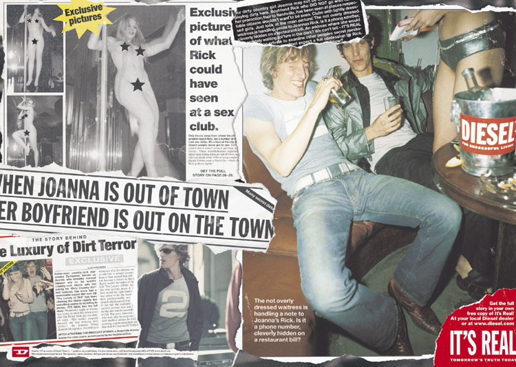 Publicité Diesel - Pop Fame - 2000 - Presse people - When Joanna is out of town, her boyfriend is out on the town