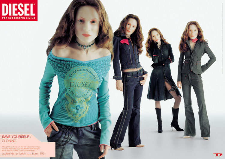 Publicité Diesel - Save yourself — Agence KesselsKramer - Pays-Bas) - 2001 - Cloning - Groupe de femmes mannequins au même visage