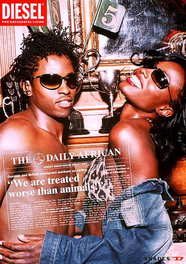 Publicité Diesel - Today's Africa — Agence DDB-Paradiset - Suède - 2000 - We are treated worse than animals - Un couple en lunettes de soleil