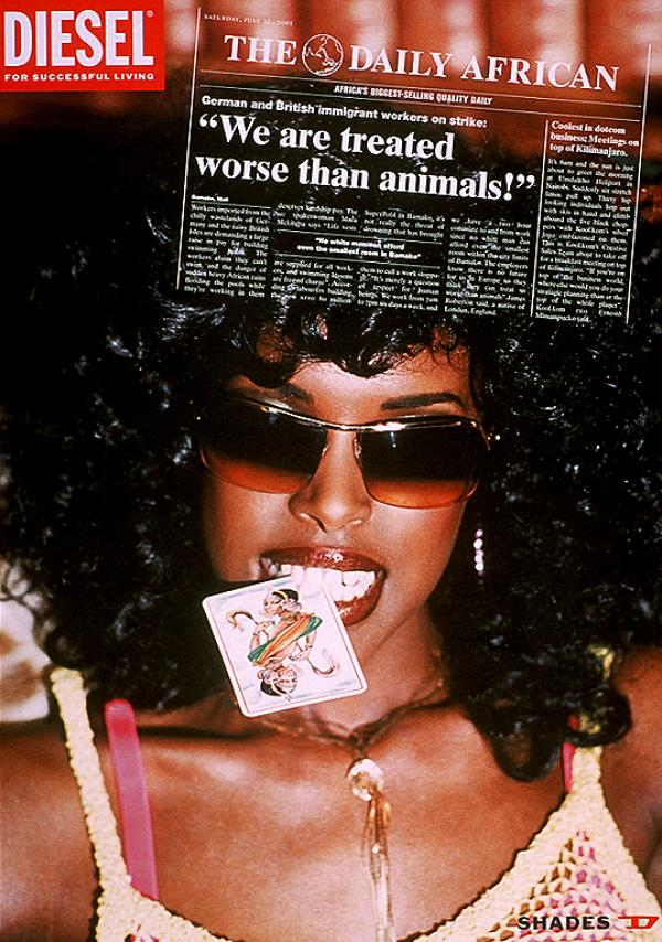 Publicité Diesel - Today's Africa — Agence DDB-Paradiset - Suède - 2000 - We are treated worse than animals - Femme avec une carte dans la bouche