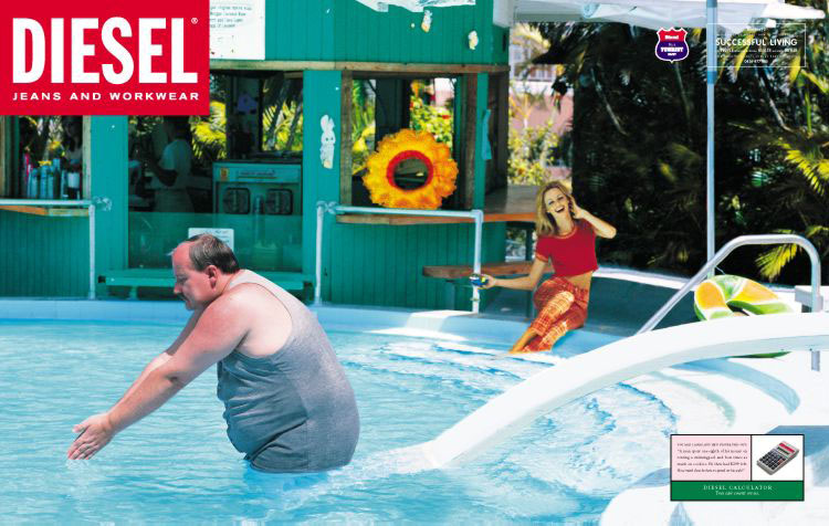 Publicité Diesel - Travel and tourism Agence Paradiset - Suède - 1998 - Un homme trop lourd affaisse le plongeoir