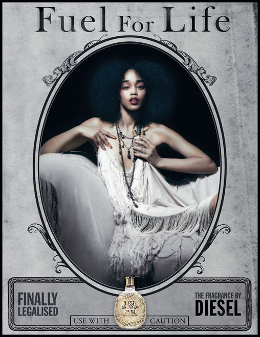 Publicité Diesel - Parfum - Fuel for Life - Agence Fred Farid Lambert - 2007 - Finally legalised - Femme couché sur un canapé - Bettine