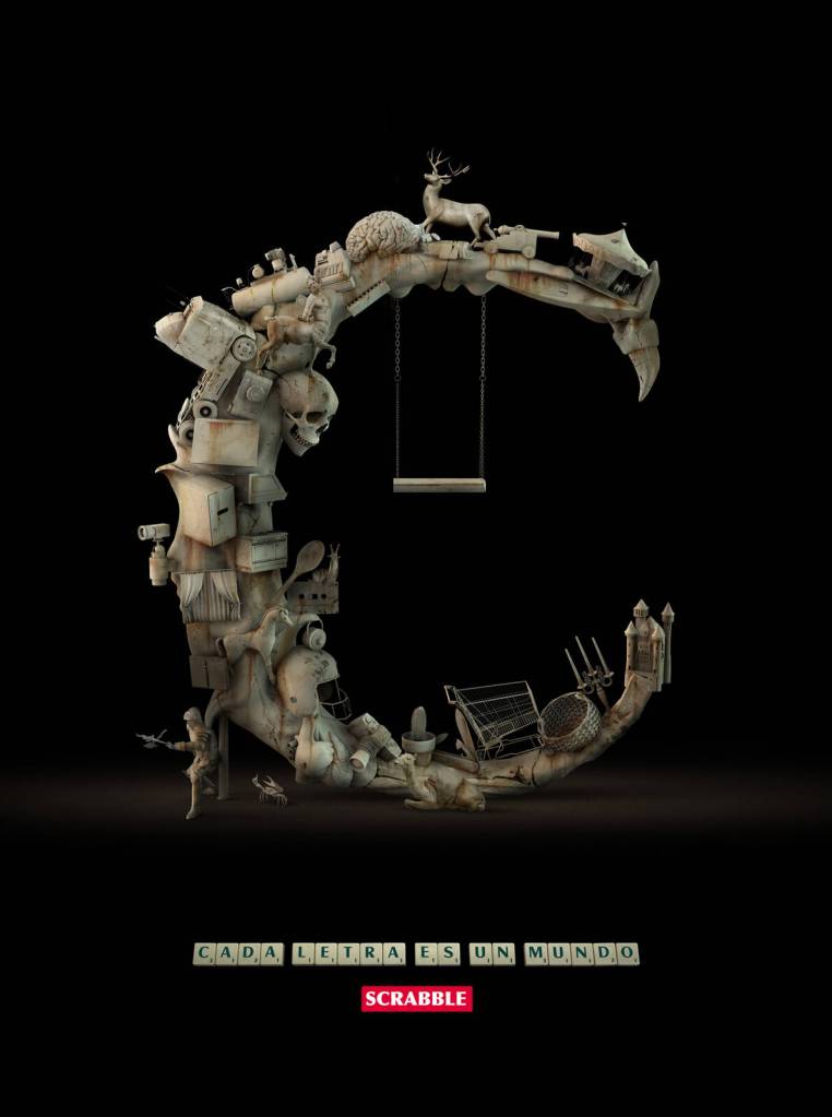 Publicité Scrabble — Chaque lettre est un monde — Lettres sculptées — Agence DDB - Chili - 2011 - C