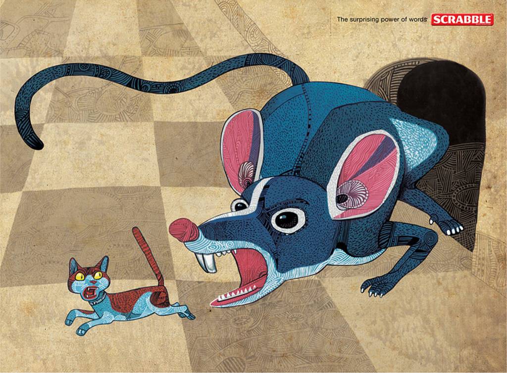 Publicité Scrabble - The surprising power of words - Agence Ogilvy & Mather - Inde - Mouse l'emporte sur Cat