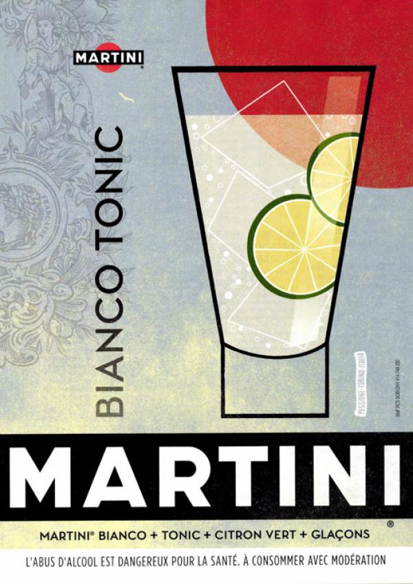 Publicité Martini - Pessione-Torino-Italia - Illustrations - Bianco Tonic - Verre avec deux tranches de citron vert - Agence Opperman Weiss - 2014