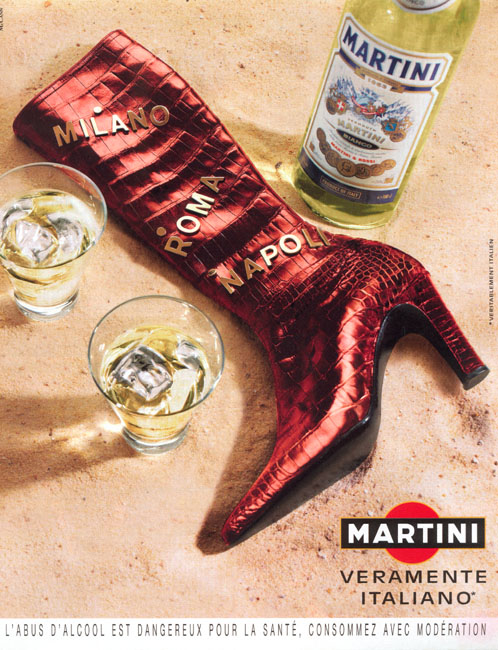Publicité Martini - Veramente Italiano - Botte cuir rouge - Martini Bianco - Villes Milano Roma Napoli - Plage - Agence Mc Cann - 2002