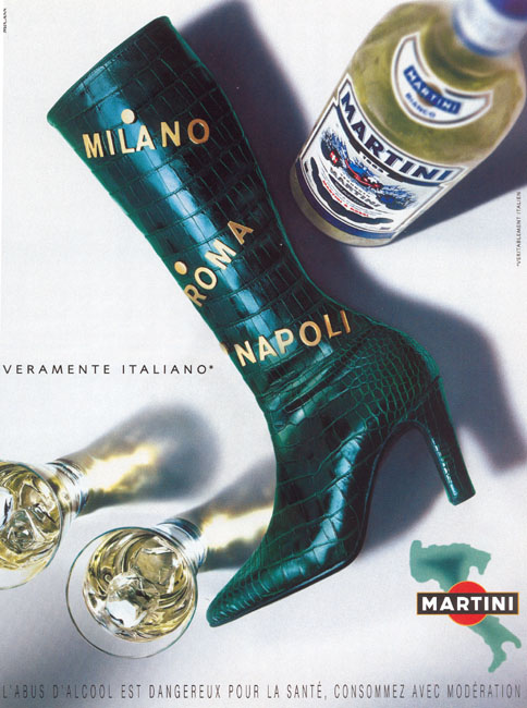 Publicité Martini - Veramente Italiano - Botte cuir verte - Martini Bianco - Villes Milano Roma Napoli - Plage - Agence Mc Cann - 2002