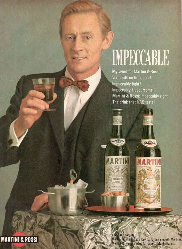 Publicité Martini - Homme élégant, avec nœud papillon verre à la main - Impeccable - 1967