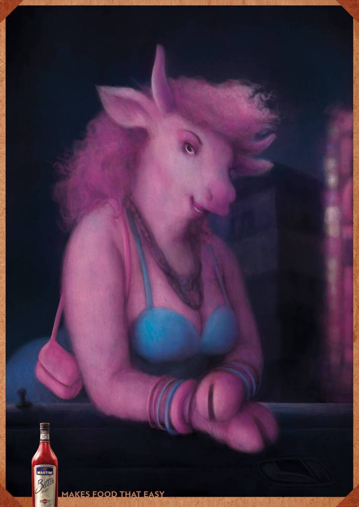 Publicité Martini - Martini Bitter - Makes food that easy - Une vache
 ressemblant à une prostituée - Agence Publicis - Roumanie - 2009