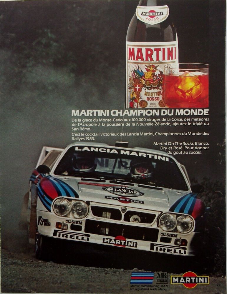 Publicité Martini - Martini champion du monde des rallyes - Lancia Martini en pleine action - 1983