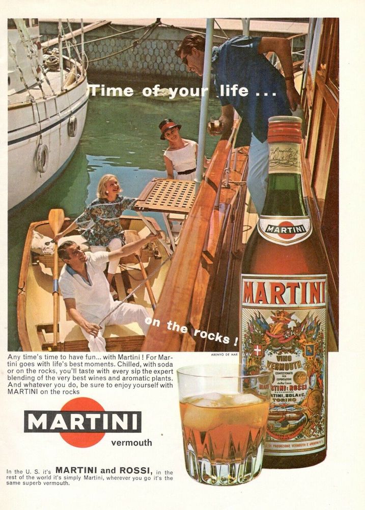 Publicité Martini - Time of your life - Martini Rosso - Scène de bateau entre amis - Années 60