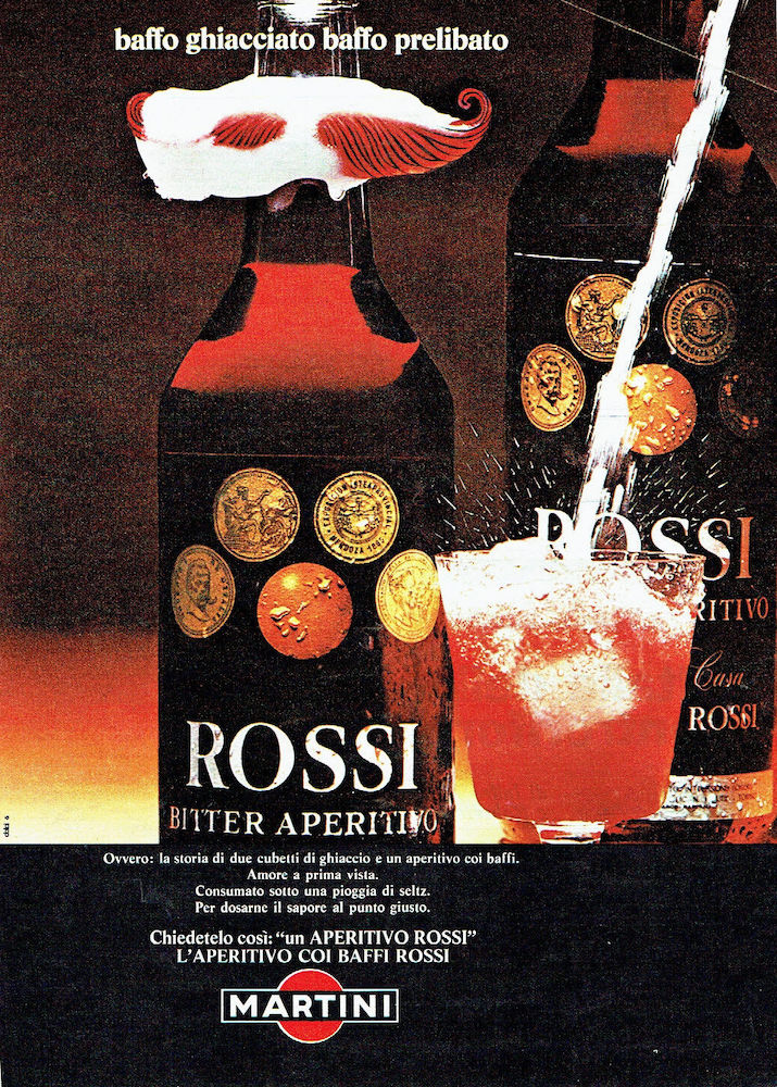 Publicité Martini — bouteille avec une moustache rouge - Bitter - Italie - 1969