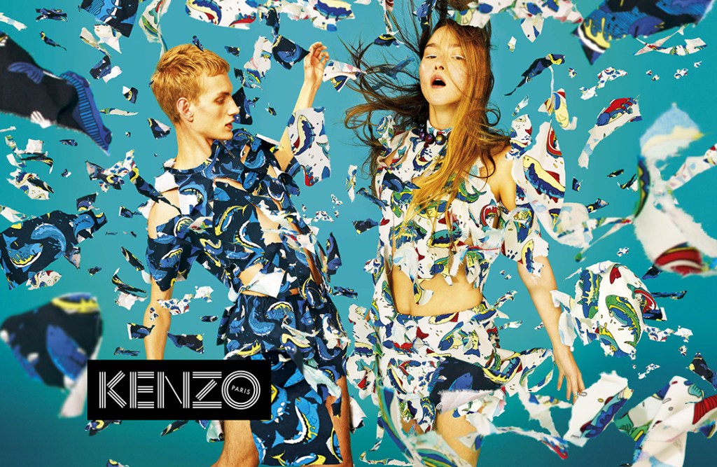Publicité Kenzo - Collection Printemps-Été 2014 - Art contemporain - Couple dont les vêtements semblent exploser