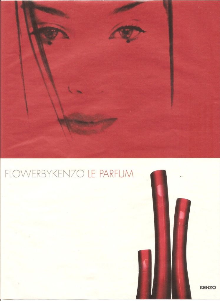 Publicité Kenzo - Flower by Kenzo - Parfum - Packaging rouge - Femme au trait noir sur fond rouge - 2009