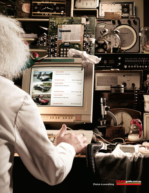 Publicité carsguide.com.au - Achat voitures - Référence culturelle - Retour vers le futur - Doc Emmett Brown - De Lorean - Agence Cummins&Partners - 2007